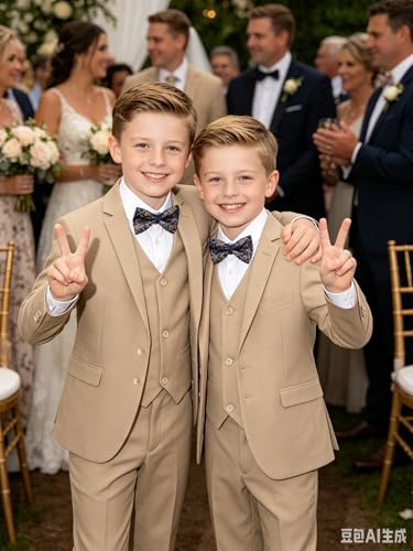 Image of Boys' Formal Suit 5 Piece Slim Fit Suits for Boy Kids Tuxedo Toddler Wedding Ring Bearer Outfit Teen Communion Dress