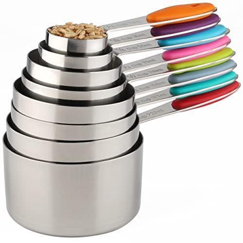 Measuring Cups Set of 8 Stainless Steel Stackable Nesting Measuring Cups for Dry and Liquid Ingredients