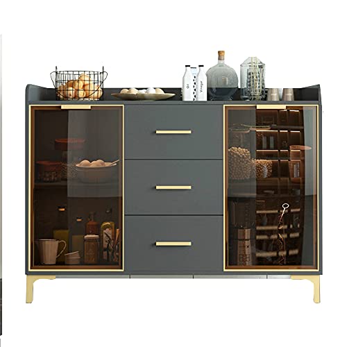 QINJIE Mueble de Cocina Tipo Buffet, Consola rústica, Mesa de sofá, con 6 cajones y 2 vitrinas, para Comedor, Sala de Estar, Entrada, Dormitorio,Negro,47.2in