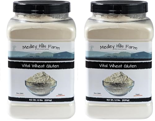 Image of Vital Wheat Gluten By Medley Hills Farm 1.5 lbs. in Reusable Container - High in Protein - Vegan - Non GMO - Keto Friendly - Make Seitan - Great Vital Wheat Gluten for Bread Making (Pack of 2)