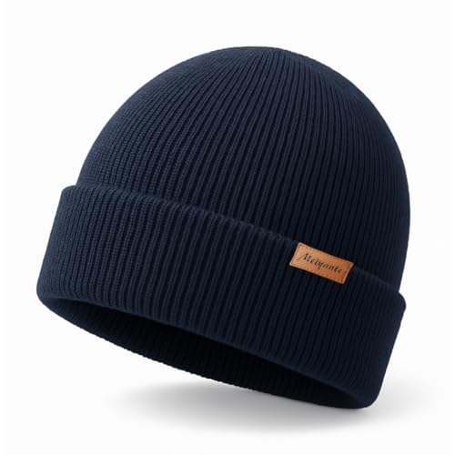 Meiyante Warm Knit Beanie for Men & Women - Soft, Stretchy Winter Hat for Cold Weather, Cuffed Stocking Cap - Dark Blue Beanie