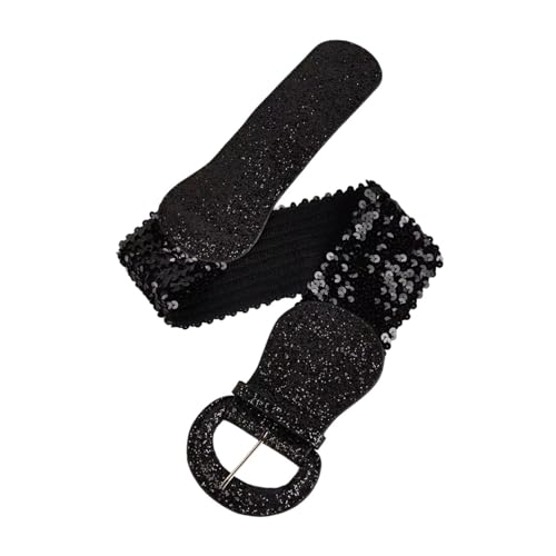 Women Wide Stretchy Waist Belts Sparkle Bling Sequin Elastic Cinch Belt for Dress4