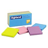 Highland Notes, 3 x 3-Inches, Assorted Bright Colors, 12-Pads/Pack