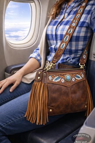 Image of CHALLENGER Western Floral Tooled Leather Replacement Shoulder Purse Guitar Cross Body Strap 115RS-Straps