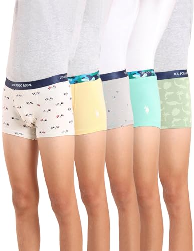 Image of U.S. Polo ASSN. Boy's EKT07 Mid Rise Cotton Spandex Underwear Trunks - Pack of 5