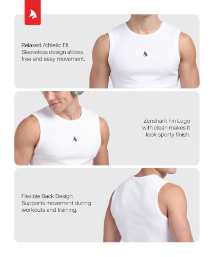 Image of ZENSHARK Sleeveless T Shirt for Men | 100% Organic Cotton Gym Vest 220 GSM | Tank Top Sando Innerwear | Soft, Skin Friendly, Breathable