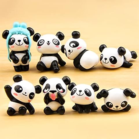 Rolin Roly 8Pcs Miniature Panda Figurines Resin Landscape Decoration Mini Animals Miniature Figurines Fairy Garden Accessories for Desk Micro Landscape Plant Pots Bonsai Craft Décor Cover
