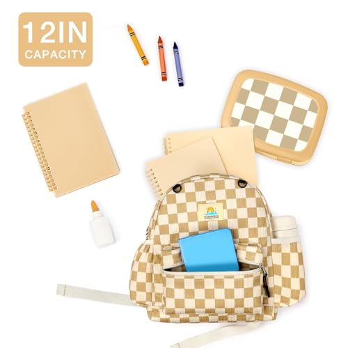 Image of STEAMEDBUN Corduroy Toddler Backpack for Girls 2-4: Kids backpack for Boys Girls - 12 inch Preschool Kindergarten Backpacks - Checkered