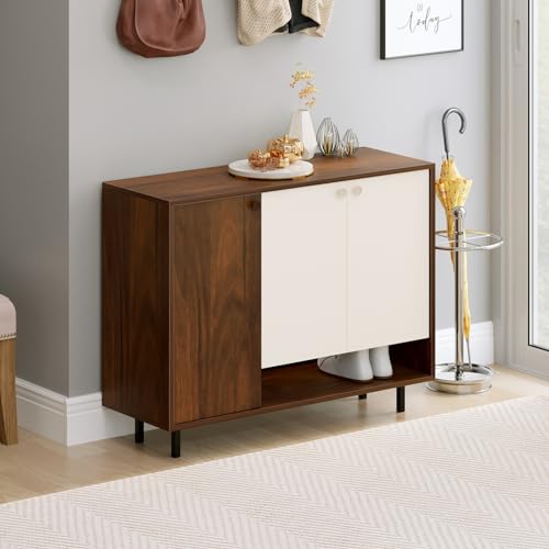 BLUEWUD Prorage Engineered Wood Dual Tone 3 Doors Shoe Rack Cabinet Slipper Footwear Stand Organizer with Additional Open Shelve, Up to 16 Pairs for L