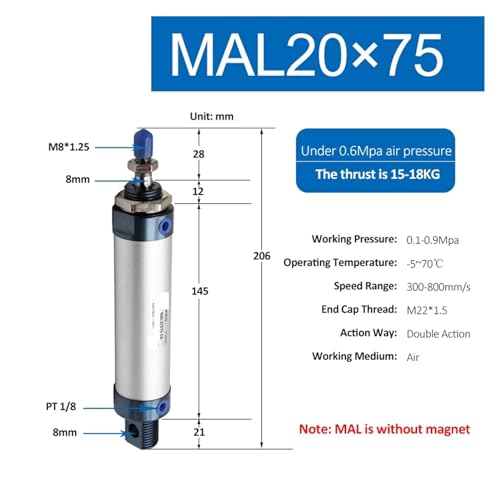 Cilindro MAL de aluminio para optimizar espacio y rendimiento en maquinaria compacta 3