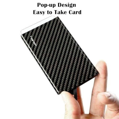 Genuine Carbon Fiber RFID Blocking Card Organizer - 6 Card Auto Eject Slim Card Holder for Men Women, Anti-Theft Credit Card Case with Glossy Finish (3.56x2.36x0.39)3