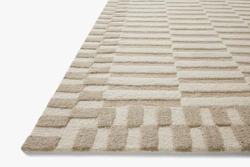 Image of Modern (High Low Pile) Pattern Wool Carpet with Loop Texture Yarn Anti Shedding Carpet Size 4x6 Feet B0 Beige Ivory Color