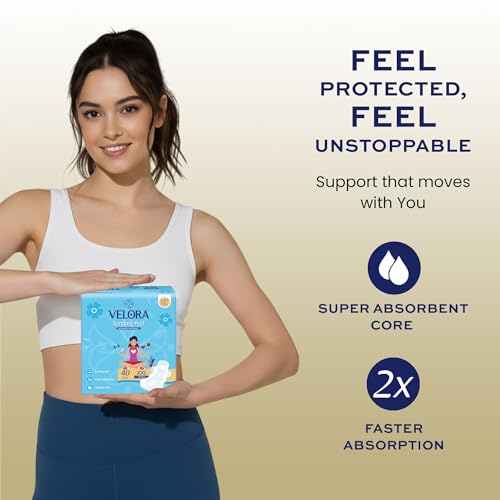 Image of Velora Dry Feel XXL Sanitary Pads for Women 40 Pads, Rash Free, Skin Friendly, High Flow, Advanced Leak Protection, Trifold Sanitary Napkins (40 Pads-320MM)