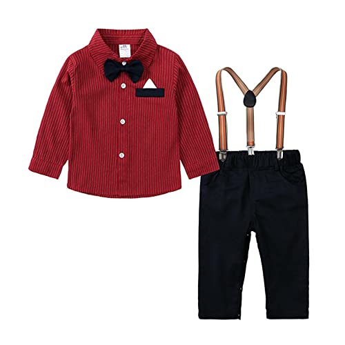 Toddler Boys 2pc Fall Outfits Button-Down Collar Jackets and Wide Overall Striped Lightweight Long Sleeve Jacket