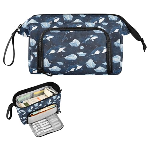 Image of Killer Whale Orcinus Orca Large Capacity Pencil Case Pen Bag Pencil Pouch, Kids Printed Pencil Case with Handle Canvas Zipper Pen Pouch for School Office College Ideal Start Graduation Gifts