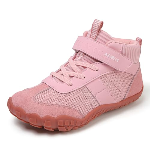 Image of KUBUA Kids High Top Barefoot Shoes Boys Girls Minimalist Zero Drop Sneakers | Wide Toe Box, Padded Collar for Ankle Support, Non-Slip, Hiking, Tennis, Walking, School, Wrestling, Gym, Little Kid, Big Kid