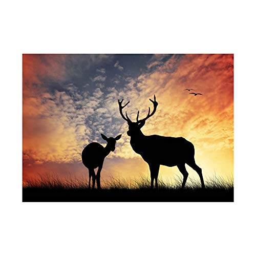 Wee Blue Coo Photo Composition Deer Silhouette Sunset Sky Stag Picture Wall Art Print