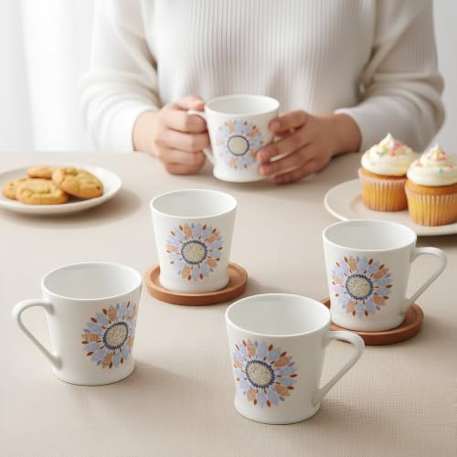 Image of U.P.C. Ceramic Tea Cups Set of 6| Microwave & Dishwasher Safe Cup Set of 6 for Tea & Coffee | Premium Coffee Mugs Set of 6 | Stylish Cups for Home & Office with Bone-Ash Free-150ml.