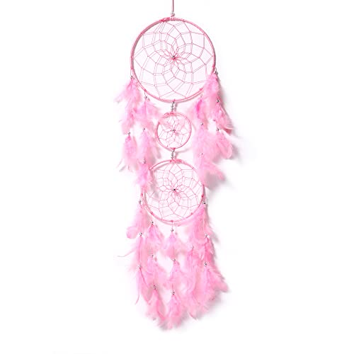 Image of Handmade Dream Catchers Wall Hangings for Home Decor Kids Room Bedroom Livingroom Balcony Feathers Dreamcatcher Wall Decorations Gift Items (Pack of 1, 18LX86Hcm, Pink)