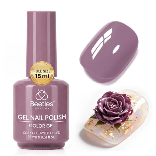Image of Beetles Purple Gel Nail Polish - Nude Mauve, 15ml Nude Rose Mauve Pink Purple Color Gel Polish, Glossy Solid Color Soak Off UV LED Nail Art, Elegant Polish for Daily Wear Salon DIY Manicure