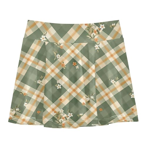Gingham Flowy Girls Skorts with Built-in Shorts Cheer Skirts with Pockets Little Girl Skirts Sage Green