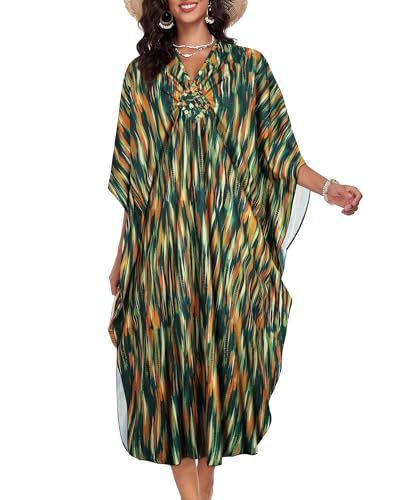 Image of Kaftan Dresses for Women V Neck Caftans Batwing Sleeve Beach Cover Ups | JILUVIN Plus Size Long Floral Print Dress, Loose Fit Maxi Casual Moomoo, Lounge House Mumu Nightgown Summer Vocation 2026