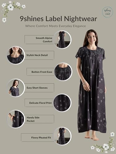 Image of 9shines Label Premium Alpine Maxi Designer Nighty | Floral Print Maxi for Women | Night wear for Women | | Full Length Night Gown for Women | Night Dress for Women Stylish (2467)