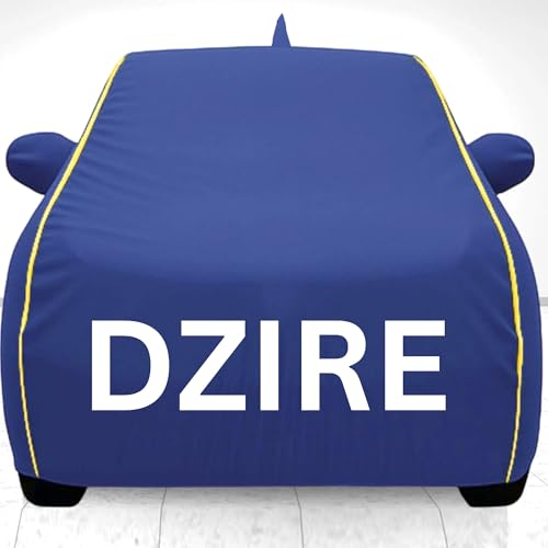 Image of Car Cover for Swift Dzire All Model & Years (2008-2024) 100% Waterproof with Mirror & Antenna Pockets Triple Stitched Bottom Elastic Dustproof Full Body Protection Heat & UV Resistant, Blue