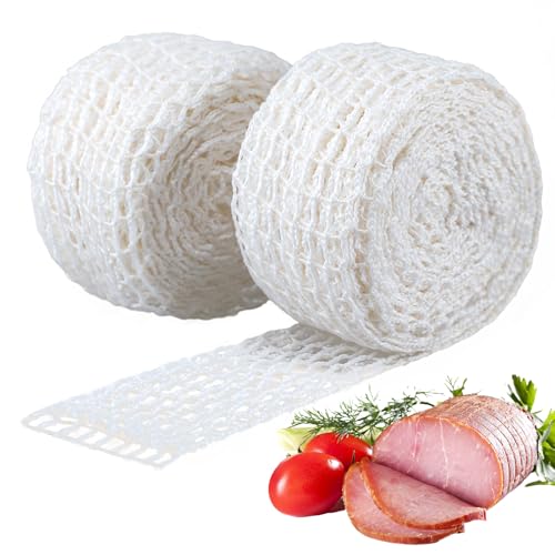 GliCraft 2 Rolls 32 ft Meat Netting Roll Size 18 Ham Sock Elastic Netting Total 32 Ft/ 10 M Elastic Smoked Meat Poultry Ham Net Butcher Twine Net for Beef Cooking Smoking or Drying