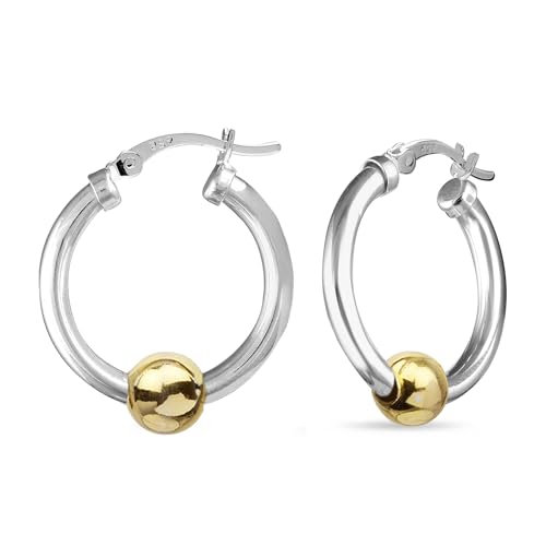 LeCalla 925 Sterling Silver Beaded Ball Hoop Earrings | Lightweight Sleeper Bead Ball Earring Hoops | Cape Style Hoop Earrings for Women