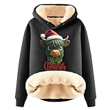 Sudadera de gran tamaño con capucha para mujer, con estampado de vaca, de manga larga, de sherpa, para invierno, cómoda, informal, para descansar, 02#_negro, 5XL