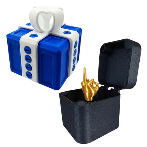 Starnearby Regalo Divertente Uomo, Scatola Regalo a Sorpresa con Dito, Scatola Scherzosa con Sorpresa con Viti Stampate in 3D, Regali di Natale (Blu e Bianco)