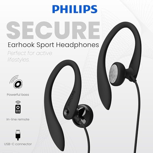 PHILIPS USB-C Wired Earbuds with Microphone, Secure Fit Over-Ear Sport Earhooks, Deep Bass 15mm Drivers, in-Line Controls, Plug-and-Play USB-C Earphones, Wired Open Ear Headphones for Running & Gym - image 2