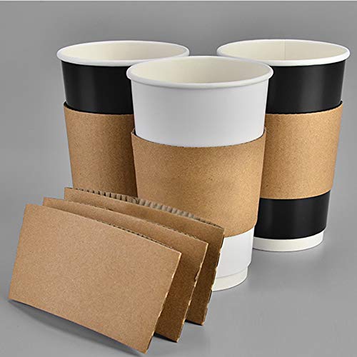 Aspire 100 Pcs Disposable Cup Sleeves Kraft Paper Coffee Cup Sleeve Jackets Holder for Hot Drinks 8 Ounce