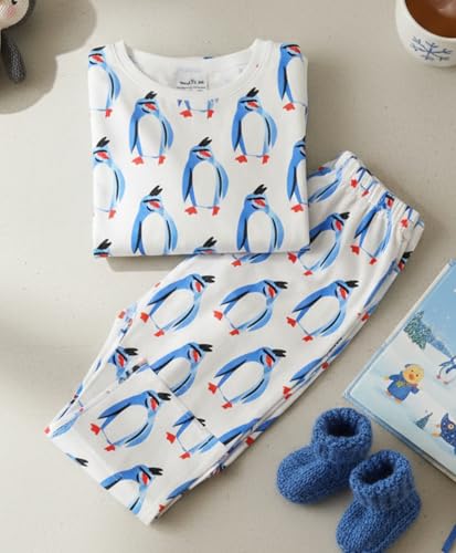 Image of ANTHRILO Penguin Print Girls Long Sleeve Pyjama Set - White | 8-9 Years