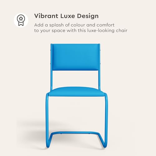 Image of Interio by Godrej Vivid Ergonomic Leatherette Cantilever Chair for Work from Home /Multipurpose /Study, 1 Year Warranty, Heavy Duty Steel Frame, Pre-Assembled Chair (Blue)
