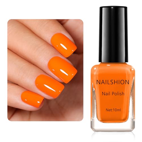 Nailshion Classic Nail Polish Cosmic Orange | 10ml Opaque, Vibrant Glossy Shine Finish | Fast Drying, Streak-free Formula, Rich in Castor Oil, Salon Quality Chip Resistant Nail Art Women Gift