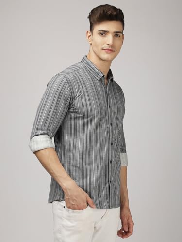 Image of BULLMER Trendy Regular Fit Striped Causal Full Sleeve Shirt for Men.