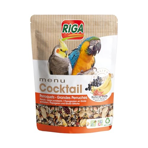 Riga - Menu Cocktail - Friandise Grandes Perruches et Perroquets - Mélange de Graines, Riche en Fruits - Source de Vitamines - Alimentation Énergétique et...