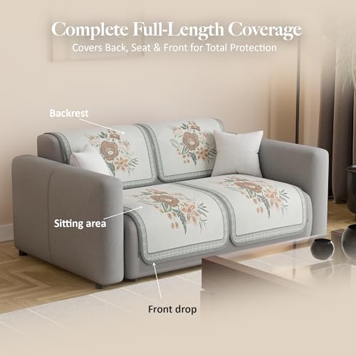 Image of Kuber Industries 2 Seater Sofa Cover | Slipcover for Living Room | Thick & Cozy | Non-Slip Comfort Sofa Cover Set Set | Paradise 1137 Number - Olive Green