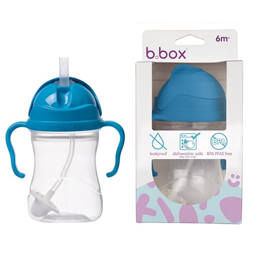 Image of b.box Sippy Cup with Weighted Straw. Drink from any Angle, Leak Proof, Spill Proof, Easy Grip. BPA Free, Dishwasher Safe. For Babies 6m+ to Toddlers (Cobalt, 8oz)