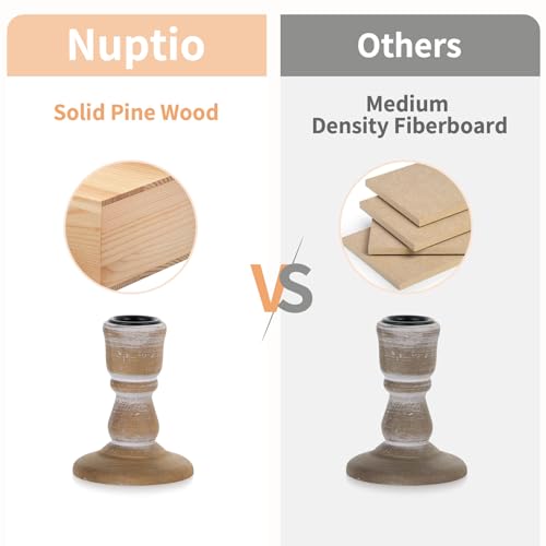 Nuptio Taper Candle Holders Wood: 2 Pcs Rustic Brown Wooden Candlestick Holder thumb #5