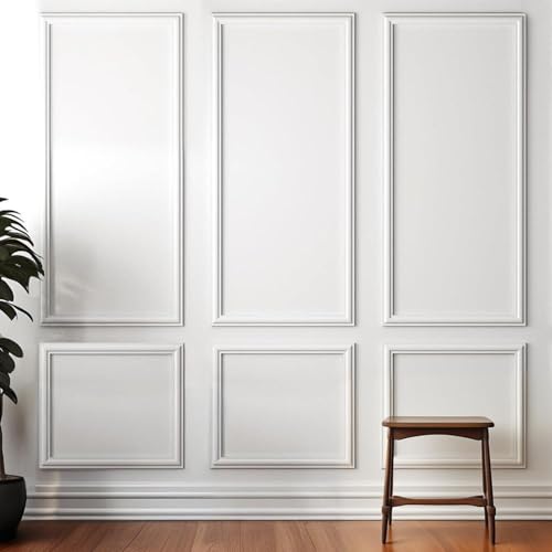 Peel and Stick Wall Molding Kit,6 Sets Pre-Cut Wainscoting Panels for Interior Wall Moulding Decor,Pre Made Wainscoting Wall Panel for Home Decoration Accent Wall(24x54in)