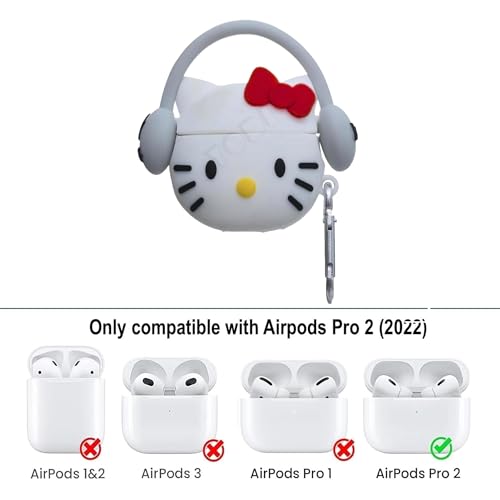 Image of YODI Case Cover for Airpods Pro|Pro 2|Airpods Pro 3|Airpods 4 Pouch, Silicone Cases with Cleaner Kit 360 Drop Protection,Shock-Resistant ([Headphone - Redwhite Kitty ], Airpods Pro /Pro 2)