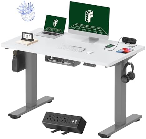 FLEXISPOT EN2 48"x24" Standing Desk with Power Strip Bundle, White