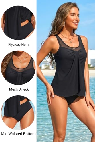 Image of Tempt Me Two Piece Tankini Bathing Suits for Women Halter Bandeau Swim Top with Bottom Flyaway Tummy Control Swimsuit