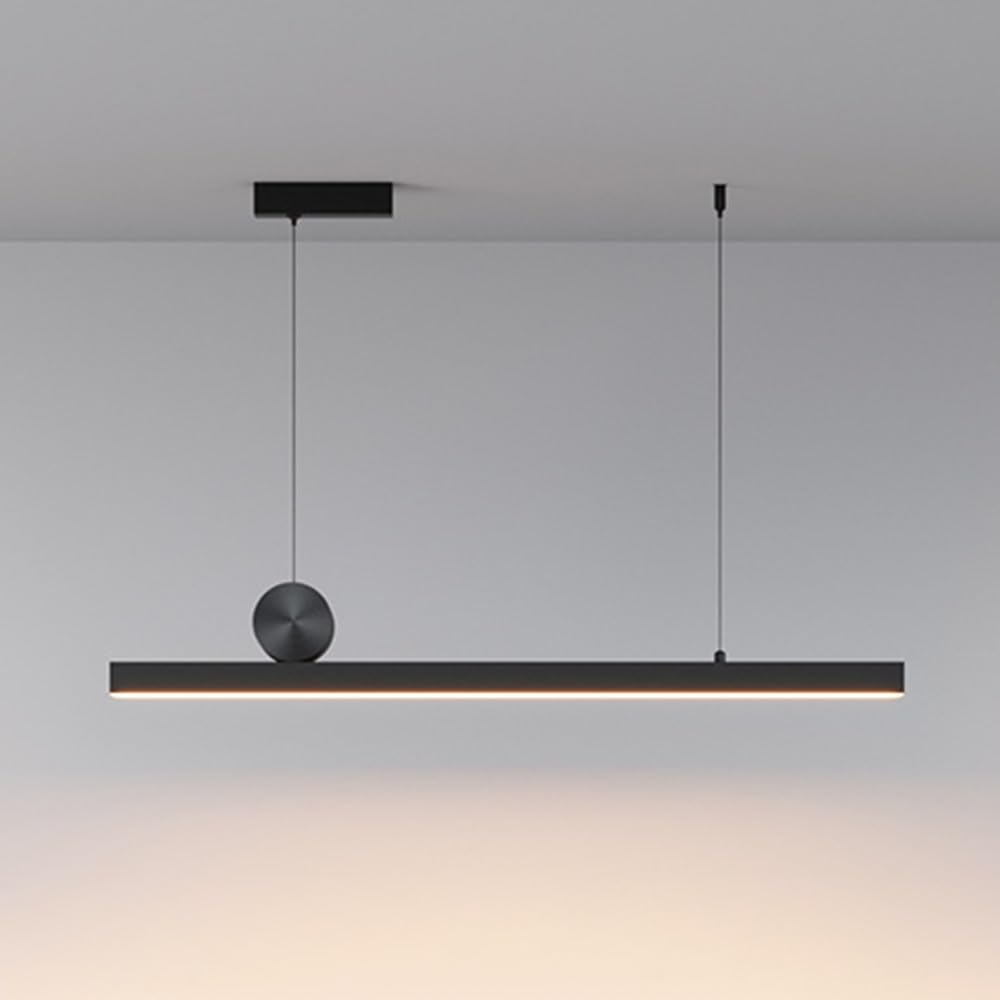 Plafonnier LED moderne noir à suspension linéaire 3000K, suspension en aluminium givré avec décor de sphère for le couloir de la salle à manger du salon, exposition d'art(100cm)