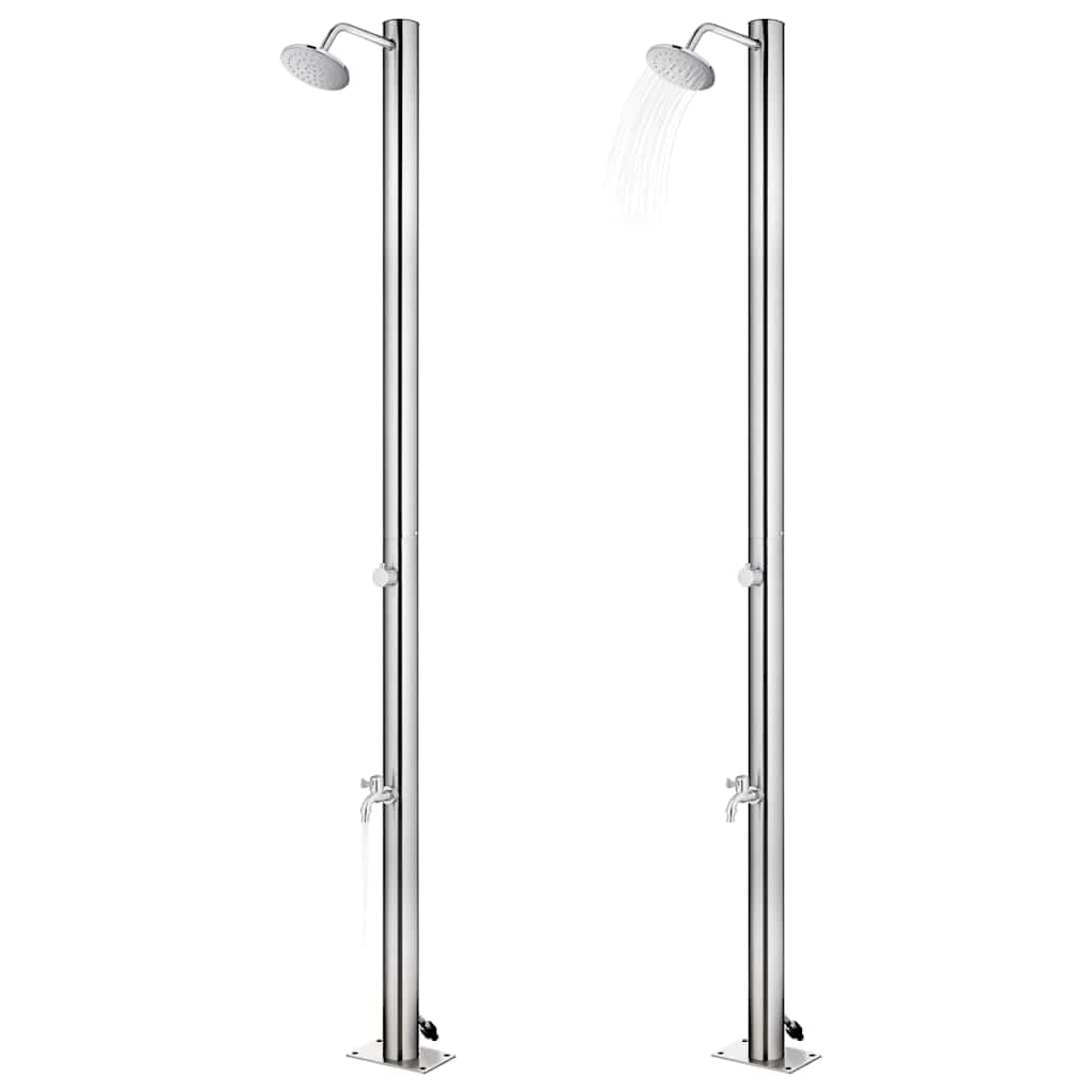Ducha de jardín con base de 220 cm de acero inoxidable – ducha exterior con grifo de lavado de pies para jardín, terraza y piscina, color gris