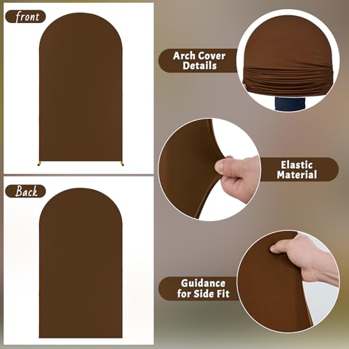 Image of Brown Arch Backdrop Cover 6.6FT Polyester Fitted Wedding Arch Stand Covers Round Top Chiara Arch Covers Stretchy Backdrop Cover for Birthday Party Ceremony Banquet Decoration