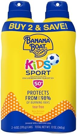 Banana Boat Sport Kids Sunscreen Spray SPF 50, Twin Pack | Spray Sunscreen for Kids, Childrens Sunblock SPF 50, Oxybenzone-Free, 6oz each